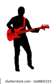 Guitarist player vector silhouette isolated on white background. Popular music super star on stage. Guitar music instrument. Rock and roll concert. Country club event. live public entertainment.