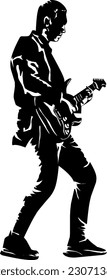 Guitarist playing action guitar silhouette illustration background vector 