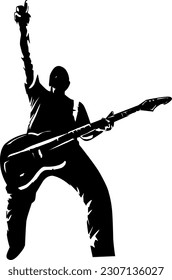 Guitarist playing action guitar silhouette illustration background vector 