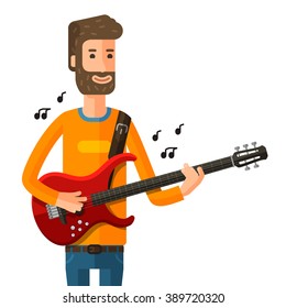 guitarist plays on the electric guitar. vector illustration