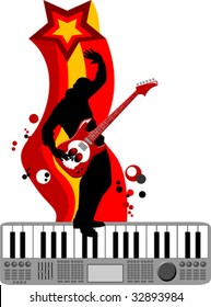 The guitarist plays solo party a guitar;