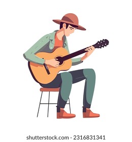 guitarist plucking strings on acoustic guitar icon isolated