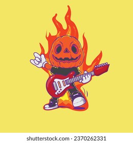 Guitarist pumpkins Helloween Party Illustrations