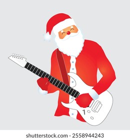 Guitarist red outfit Santa in festive hat 