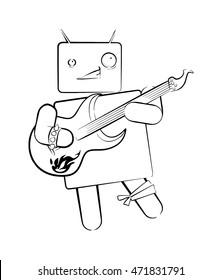 guitarist robot. line art