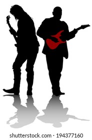 Guitarist of rock band on a white background