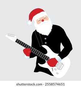 Guitarist Santa in festive hat 