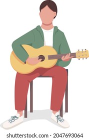 Guitarist semi flat color vector character. Sitting figure. Full body person on white. Musician performing isolated modern cartoon style illustration for graphic design and animation