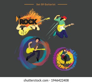 Guitarist set  on black background vector illustration