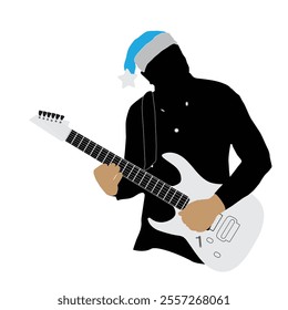 guitarist shadow image with a guitar in colored festive hat