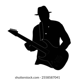 guitarist shadow silhouette in a hat with a guitar