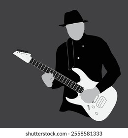 guitarist silhouette in a hat with a guitar