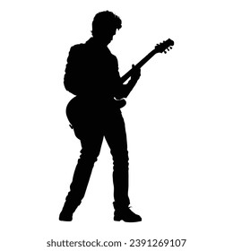 Guitarist Silhouette on White Canvas.