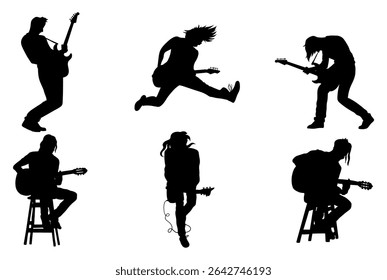 Guitarist silhouette vector Illustration set