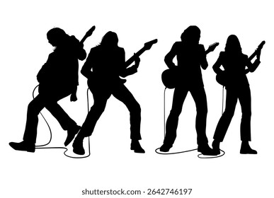 Guitarist silhouette vector Illustration set