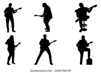 Guitarist silhouette vector Illustration set