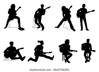 Guitarist silhouette vector Illustration set