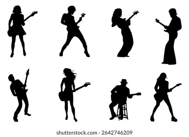 Guitarist silhouette vector Illustration set