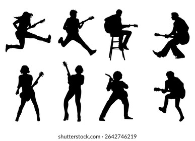 Guitarist silhouette vector Illustration set