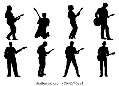 Guitarist silhouette vector Illustration set