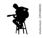 guitarist silhouette. Vector silhouette of guitarist on white background. black silhouette guitarist isolated on white background. hand drawn man playing guitar. vector illustration. guitar player.