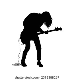 guitarist silhouette. Vector silhouette of guitarist on white background. black silhouette guitarist isolated on white background. hand drawn man playing guitar. vector illustration. guitar player.