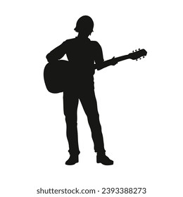 guitarist silhouette. Vector silhouette of guitarist on white background. black silhouette guitarist isolated on white background. hand drawn man playing guitar. vector illustration. guitar player.