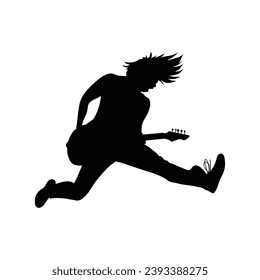 guitarist silhouette. Vector silhouette of guitarist on white background. black silhouette guitarist isolated on white background. hand drawn man playing guitar. vector illustration. guitar player.