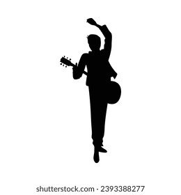 guitarist silhouette. Vector silhouette of guitarist on white background. black silhouette guitarist isolated on white background. hand drawn man playing guitar. vector illustration. guitar player.