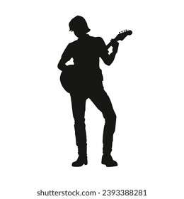 guitarist silhouette. Vector silhouette of guitarist on white background. black silhouette guitarist isolated on white background. hand drawn man playing guitar. vector illustration. guitar player.