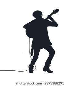 guitarist silhouette. Vector silhouette of guitarist on white background. black silhouette guitarist isolated on white background. hand drawn man playing guitar. vector illustration. guitar player.