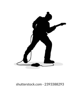 silueta guitarrista. Silueta vectorial del guitarrista de fondo blanco. guitarrista de silueta negra aislado en fondo blanco. hombre dibujado a mano tocando guitarra. ilustración vectorial. guitarrista.