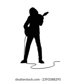 guitarist silhouette. Vector silhouette of guitarist on white background. black silhouette guitarist isolated on white background. hand drawn man playing guitar. vector illustration. guitar player.