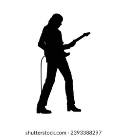 guitarist silhouette. Vector silhouette of guitarist on white background. black silhouette guitarist isolated on white background. hand drawn man playing guitar. vector illustration. guitar player.