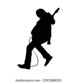 guitarist silhouette. Vector silhouette of guitarist on white background. black silhouette guitarist isolated on white background. hand drawn man playing guitar. vector illustration. guitar player.