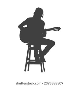 guitarist silhouette. Vector silhouette of guitarist on white background. black silhouette guitarist isolated on white background. hand drawn man playing guitar. vector illustration. guitar player.