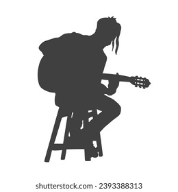 guitarist silhouette. Vector silhouette of guitarist on white background. black silhouette guitarist isolated on white background. hand drawn man playing guitar. vector illustration. guitar player.