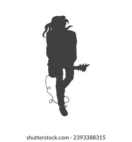 guitarist silhouette. Vector silhouette of guitarist on white background. black silhouette guitarist isolated on white background. hand drawn man playing guitar. vector illustration. guitar player.