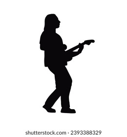 guitarist silhouette. Vector silhouette of guitarist on white background. black silhouette guitarist isolated on white background. hand drawn man playing guitar. vector illustration. guitar player.