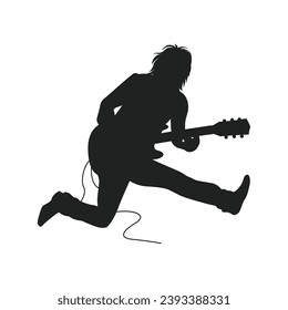 guitarist silhouette. Vector silhouette of guitarist on white background. black silhouette guitarist isolated on white background. hand drawn man playing guitar. vector illustration. guitar player.