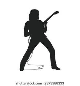 silueta guitarrista. Silueta vectorial del guitarrista de fondo blanco. guitarrista de silueta negra aislado en fondo blanco. hombre dibujado a mano tocando guitarra. ilustración vectorial. guitarrista.