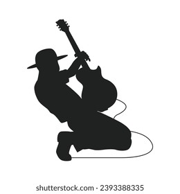 guitarist silhouette. Vector silhouette of guitarist on white background. black silhouette guitarist isolated on white background. hand drawn man playing guitar. vector illustration. guitar player.