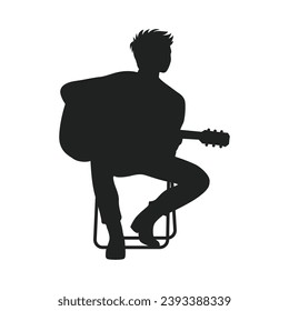 guitarist silhouette. Vector silhouette of guitarist on white background. black silhouette guitarist isolated on white background. hand drawn man playing guitar. vector illustration. guitar player.