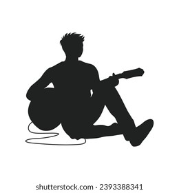 guitarist silhouette. Vector silhouette of guitarist on white background. black silhouette guitarist isolated on white background. hand drawn man playing guitar. vector illustration. guitar player.