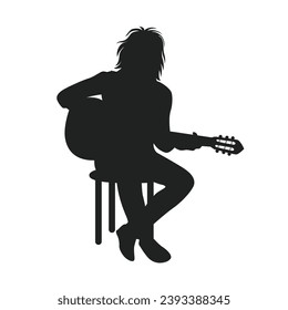 guitarist silhouette. Vector silhouette of guitarist on white background. black silhouette guitarist isolated on white background. hand drawn man playing guitar. vector illustration. guitar player.