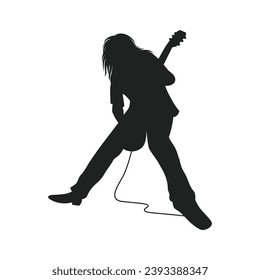 guitarist silhouette. Vector silhouette of guitarist on white background. black silhouette guitarist isolated on white background. hand drawn man playing guitar. vector illustration. guitar player.