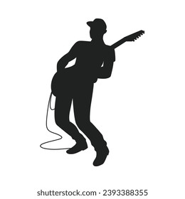 guitarist silhouette. Vector silhouette of guitarist on white background. black silhouette guitarist isolated on white background. hand drawn man playing guitar. vector illustration. guitar player.