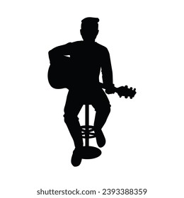 guitarist silhouette. Vector silhouette of guitarist on white background. black silhouette guitarist isolated on white background. hand drawn man playing guitar. vector illustration. guitar player.