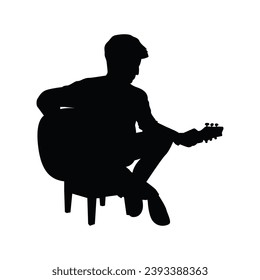 guitarist silhouette. Vector silhouette of guitarist on white background. black silhouette guitarist isolated on white background. hand drawn man playing guitar. vector illustration. guitar player.