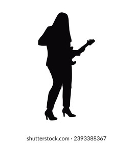 guitarist silhouette. Vector silhouette of guitarist on white background. black silhouette guitarist isolated on white background. hand drawn man playing guitar. vector illustration. guitar player.